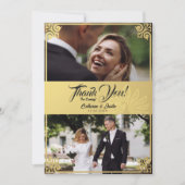 アールデコモダンピーコック金ゴールド2写真結婚の サンキューカード (正面)