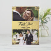 アールデコモダンピーコック金ゴールド2写真結婚の サンキューカード (スタンド正面)