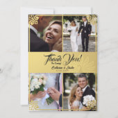 アールデコモダンピーコック金ゴールド4写真結婚の サンキューカード (正面)