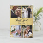 アールデコモダンピーコック金ゴールド4写真結婚の サンキューカード (スタンド正面)