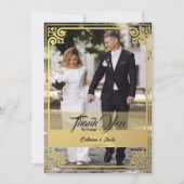 アールデコモダンピーコック金ゴールド&ブラックフォト結婚ズ サンキューカード (正面)