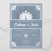 アールデコモダンピーコ結婚ック銀 箔招待状 (正面)