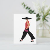 アールデコモダンファッション少女レッドブラック ポストカード (スタンド正面)