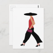 アールデコモダンファッション少女レッドブラック ポストカード (正面/裏面)