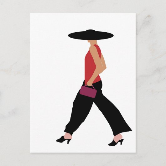 アールデコモダンファッション少女レッドブラック ポストカード (正面)