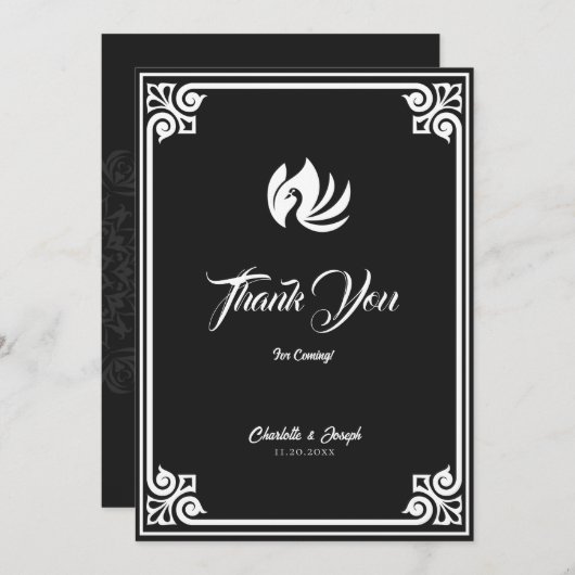 アールデコモダンホワイトスウ結婚ン サンキューカード (正面/裏面)