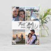 アールデコモダンホワイトスワン4写真結婚ズ サンキューカード (スタンド正面)