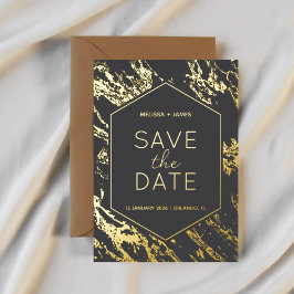 アールデコモダン六角ウェディング日付の保存 箔招待状