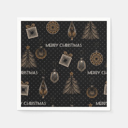 アールデコモダン装飾用デコヴィンテージブラックゴル スタンダードカクテルナプキン (正面)