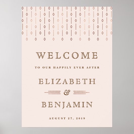 アールデコモダン赤面ピンクローズゴールドフォイル結婚ズ ポスター (正面)