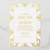 アールデコモダン金箔押し付きフローラ結婚' 箔招待状 (正面)