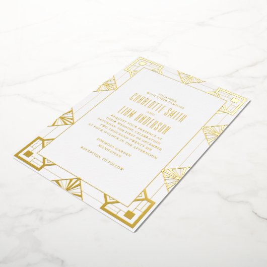 アールデコモダン金箔押し付きフローラ結婚' 箔招待状 (回転した状態)