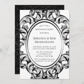 アールデコモダン黒葉花嫁の昼食会 招待状 (正面/裏面)