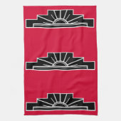 アールデコモチーフB&Wとレッドティータオル キッチンタオル (縦)