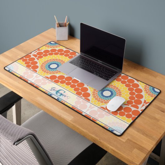 アールデコモノグラムのエーゲ夏色放射曼荼羅 デスクマット (オフィス2)
