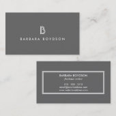 アールデコモノグラムイニシャルロゴ(灰色および白) 名刺 (正面/裏面)