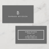 アールデコモノグラムイニシャルロゴ（灰色および白） 名刺 (正面/裏面)