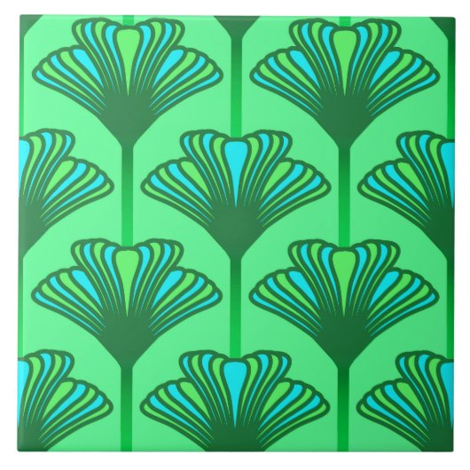 アールデコユリ、ヒスイ緑およびターコイズ タイル (正面)