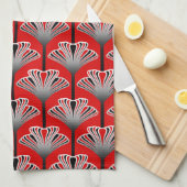 アールデコユリ、深紅および灰色/灰色 キッチンタオル (四つ折り)