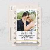 アールデコライン、金ゴールド、黒い写真日付の保存 案内ポストカード (正面/裏面)