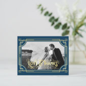 アールデコラブ&感謝してい金ゴールドダークブルーありがとう ポストカード (スタンド正面)