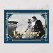 アールデコラブ&感謝してい金ゴールドダークブルーありがとう ポストカード (正面)