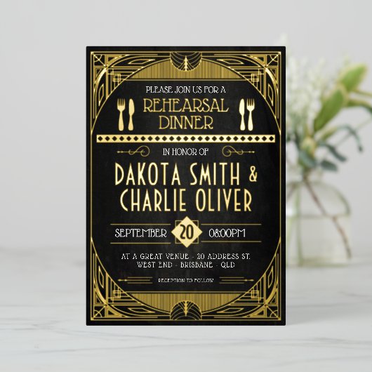 アールデコリハーサルディナーフォイル招待状 箔招待状 (立ち正面)