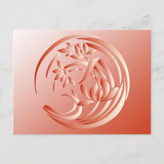 アールデコリリー模様 – コーラルオレンジ ポストカード (正面)
