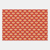 アールデコリリー、コバルトブルー、深いレッド&オレンジ ラッピングペーパーシート (正面3)