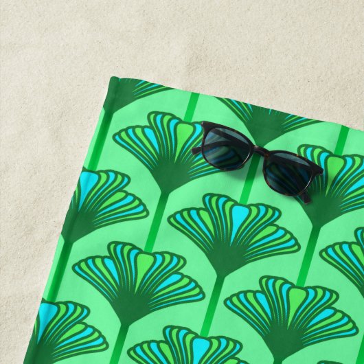 アールデコリリー、ジェードグリーンとターコイズ ビーチタオル (インサイチュ)