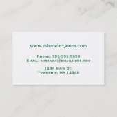 アールデコリリー、ジェードグリーンとターコイズ 名刺 (裏面)