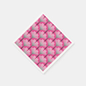 アールデコリリー、明るい赤紫色ピンクとシルバーグレー スタンダードカクテルナプキン (角)