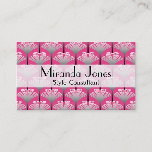 アールデコリリー、明るい赤紫色ピンクとシルバーグレー 名刺 (正面)