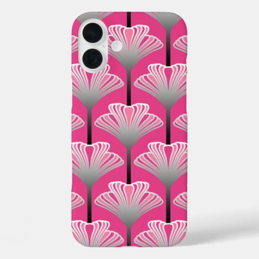 アールデコリリー、明るい赤紫色ピンクとシルバーグレー Case-Mate iPhoneケース (裏面)