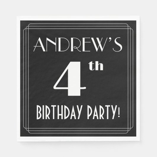 アールデコルック4th誕生日パーティーと名前をカスタムする スタンダードランチョンナプキン (正面)