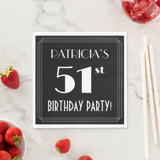 アールデコルック51th誕生日パーティーと名前をカスタムする スタンダードランチョンナプキン (インサイチュ)