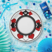 アールデコレッドとブラックのカードスーツモノグラムの ペーパープレート (パーティー)