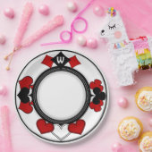 アールデコレッドとブラックのカードスーツモノグラムの ペーパープレート (パーティー)