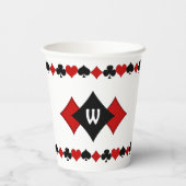 アールデコレッドとブラックのカードスーツモノグラムの 紙コップ (裏面)