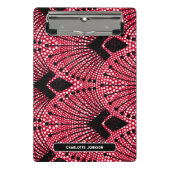 アールデコレッドエレガント白黒孔雀パターン ミニクリップボード (正面)