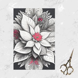 アールデコレッドポインセティアクリスマスラインスケッチ 薄葉紙