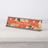 アールデコレッドポピーパーソナライズされたズ デスクネームプレート (正面)