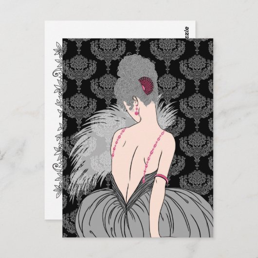 アールデコレディとダマスク – BIANCA：冬のグレー ポストカード (正面/裏面)