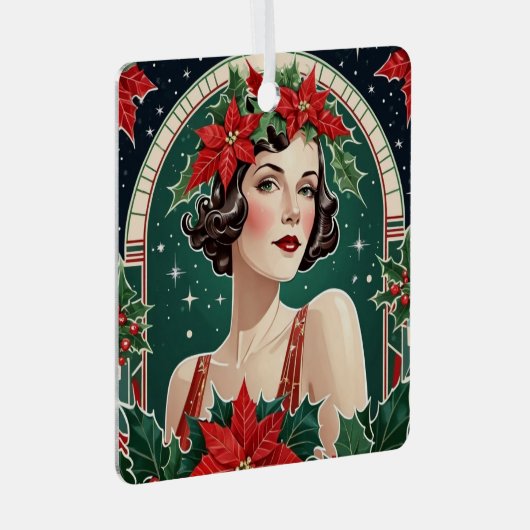 アールデコレディエレガントクリスマスツパーソナライズされたリー メタルオーナメント (正面右)