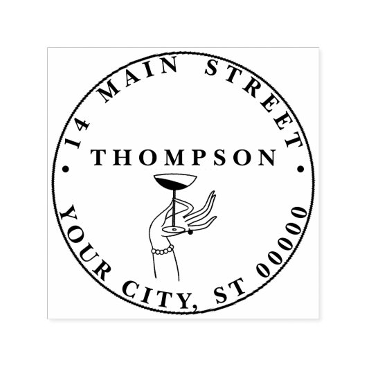 アールデコレディーズハンドとシャンパングラスのアドレス セルフインキングスタンプ (デザイン)