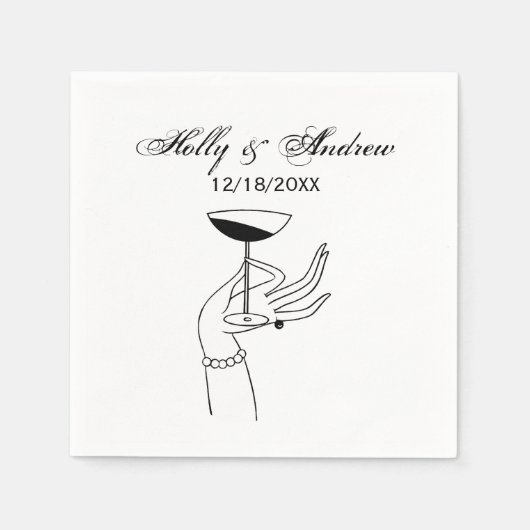アールデコレディーズハンドホールディングシャンパングラス スタンダードカクテルナプキン (正面)