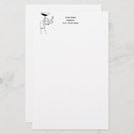 アールデコレディーズハンドホールディングシャンパングラス 便箋 (正面/裏面)