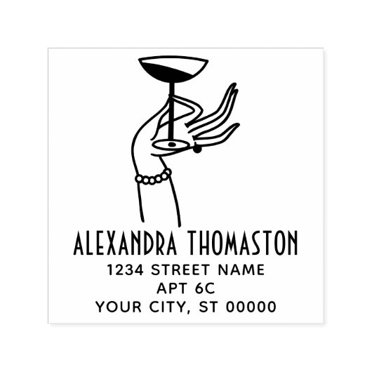 アールデコレディーハンドホールディングシャンパンガラスアドレス セルフインキングスタンプ (デザイン)