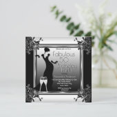 アールデコレディ白黒シャンパンバースデーパーティー 招待状 (スタンド正面)