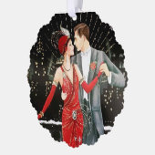 アールデコレトロなヴィンテージクリスマスカップル オーナメントカード (左)